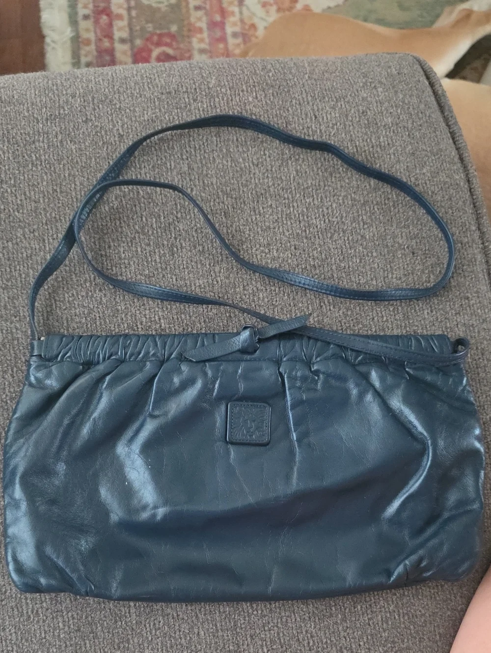 Vintage Anne Klein Navy Leather Clutch Or Shoulder Bag